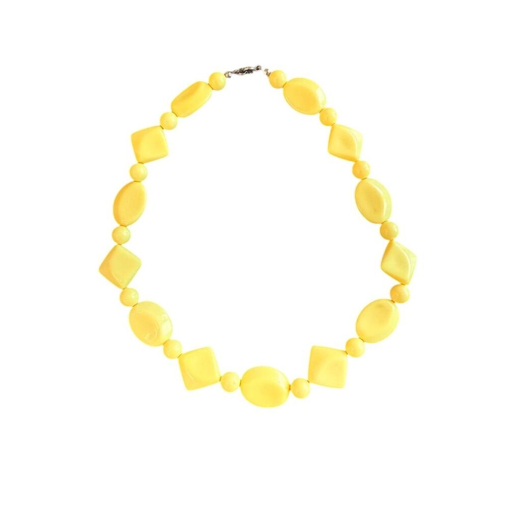Vintage Chunky Yellow Bead Necklace Toggle Closure